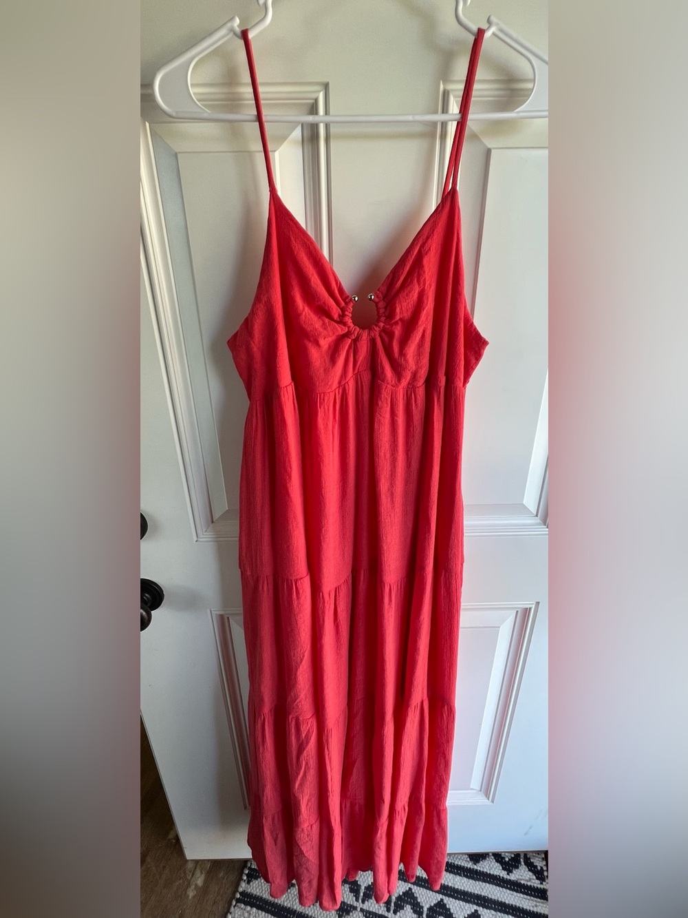 ENTRO long tiered linen coral maxi dress